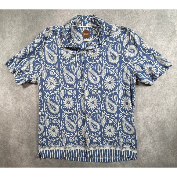 Common People Clothing Other - Common People Mens XL Cabra Shirt Linen Blend Blue Paisley Camp Collar